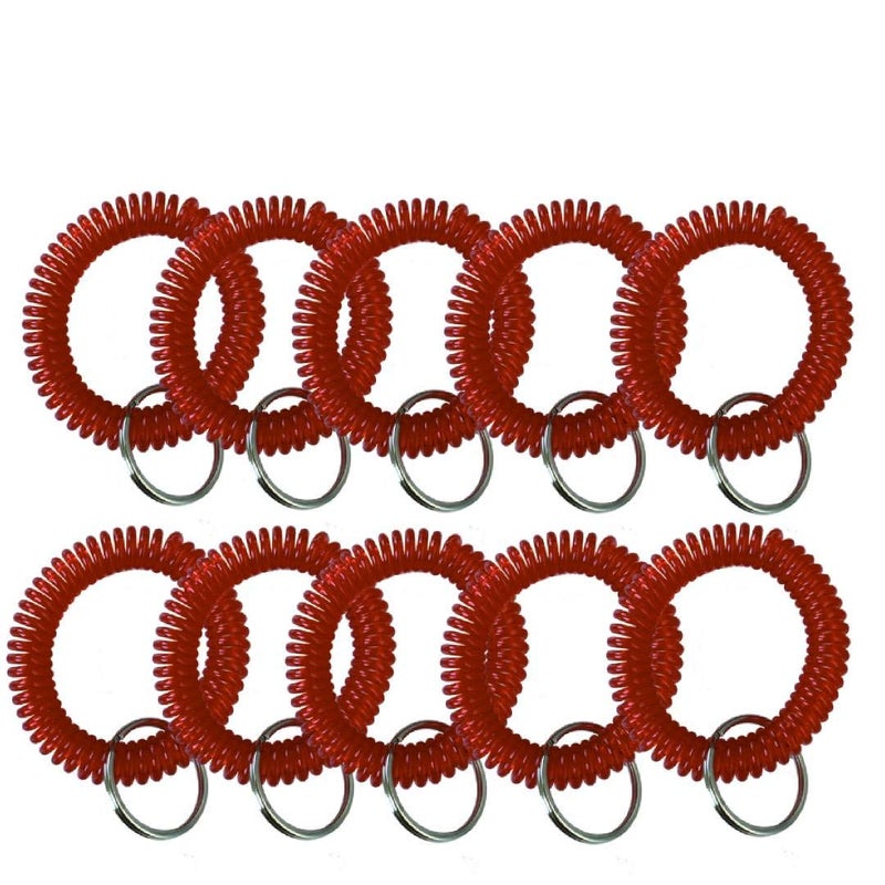 Spriral Wrist Coil Keychain 10 pcs Stretchable Key Ring Band Keychain Gym Swimming(Red)